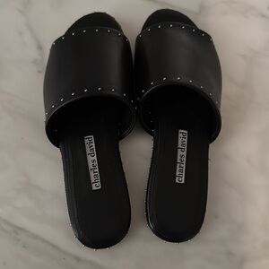 Charles David Black Leather Slide sandals